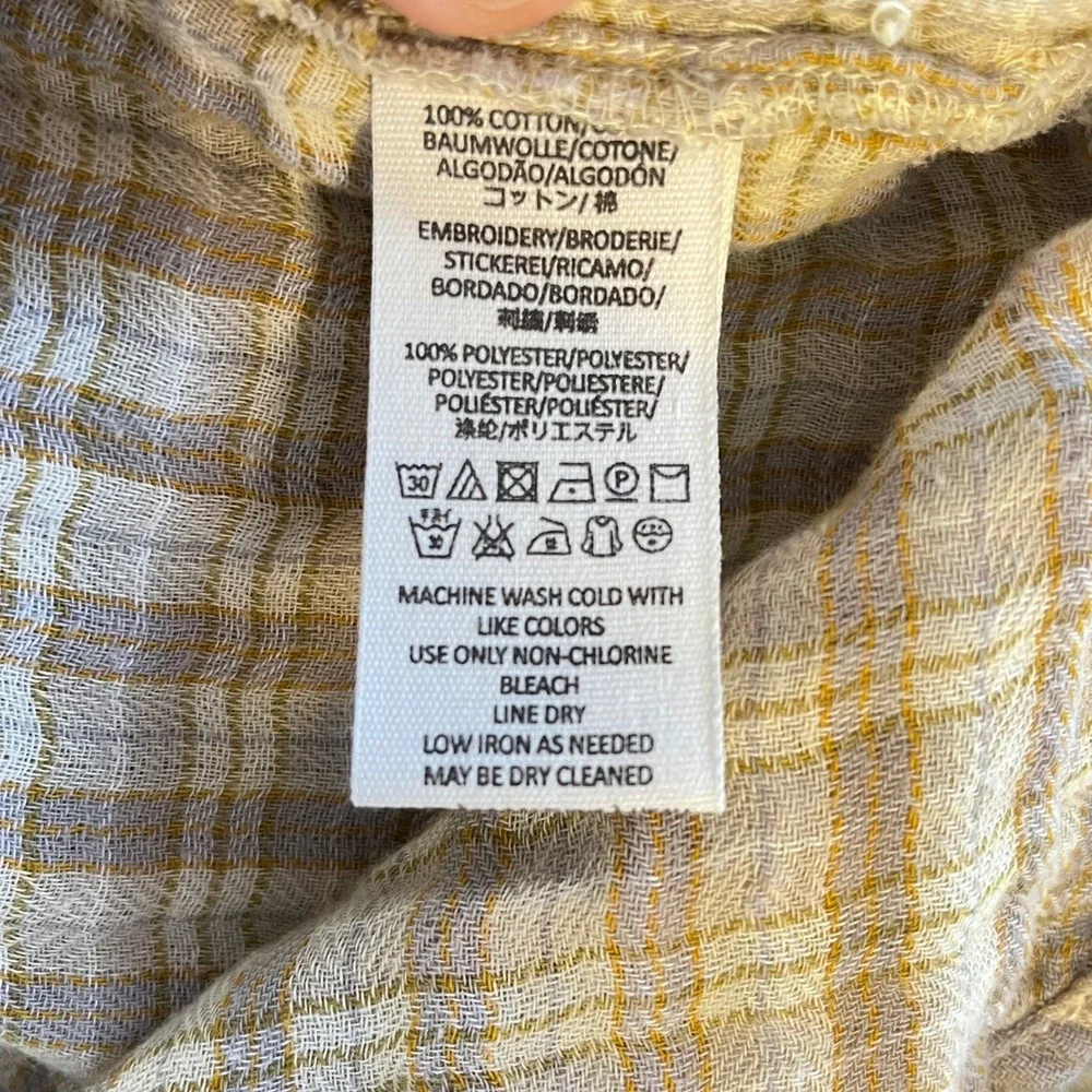 Free People Magical Plaid‎ Embroidered Button Up Western Shirt Women's Size XS